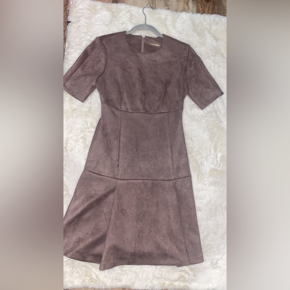 Calvin Klein Purple Sheath Dress 3/4 Sleeve Crew Neck